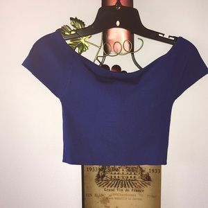 Blue Stretch Crop Top with Back Zipper